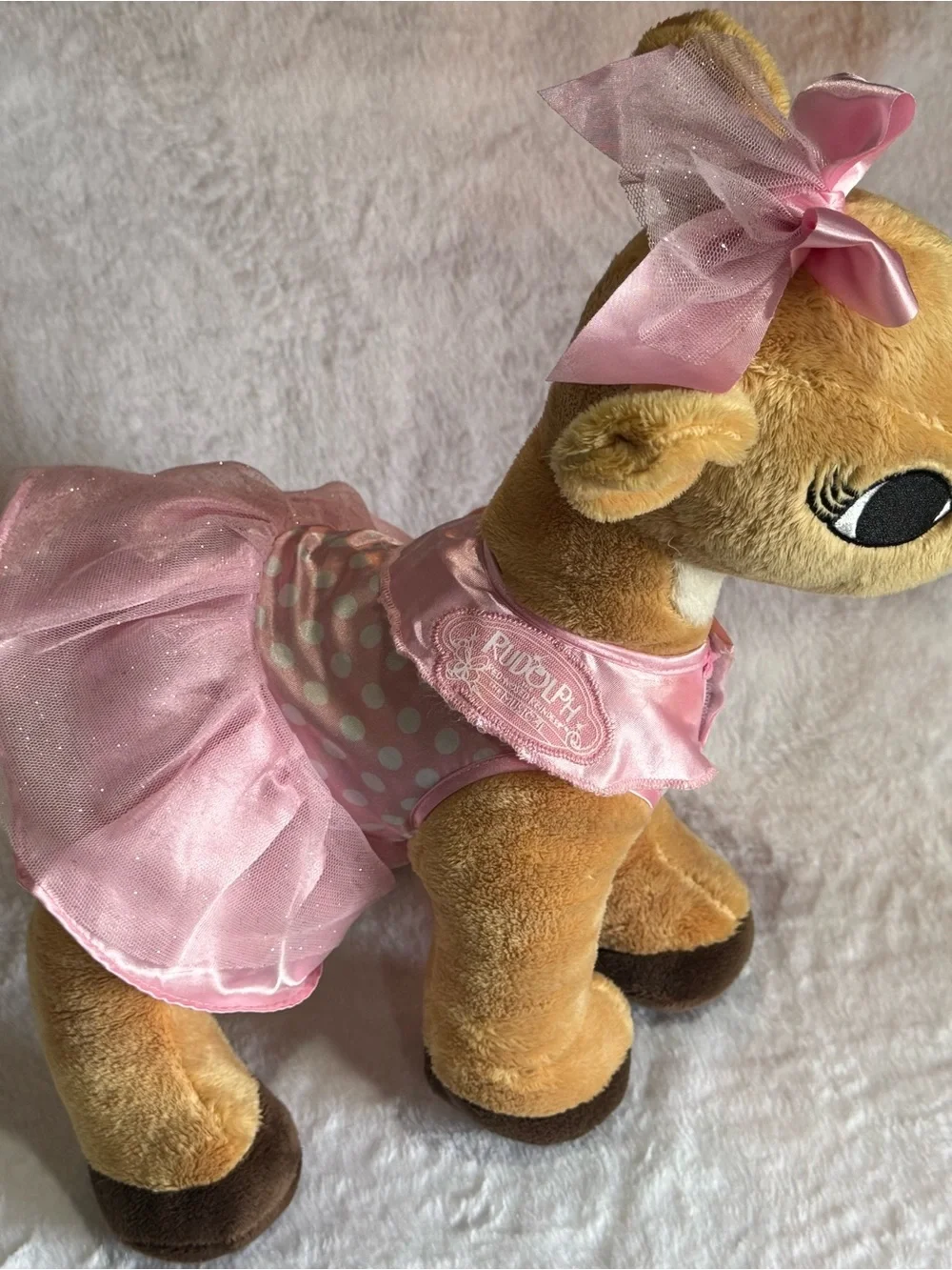 Tan Plush Fawn in Pink Dress - Soft Stuffed Deer Toy Clarice